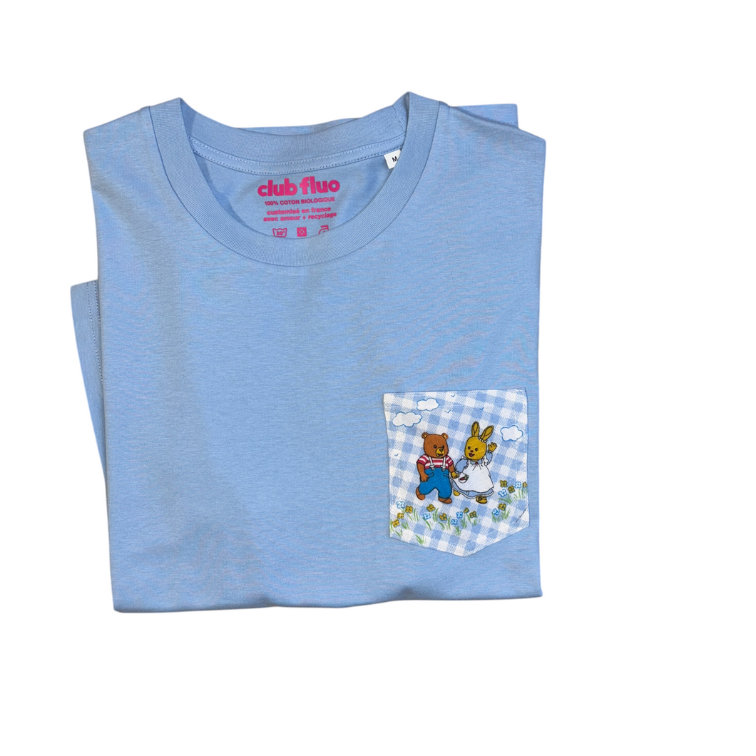 T-Shirt Poche - Les Petits Malins / Bleu - Coton Bio / Taille M