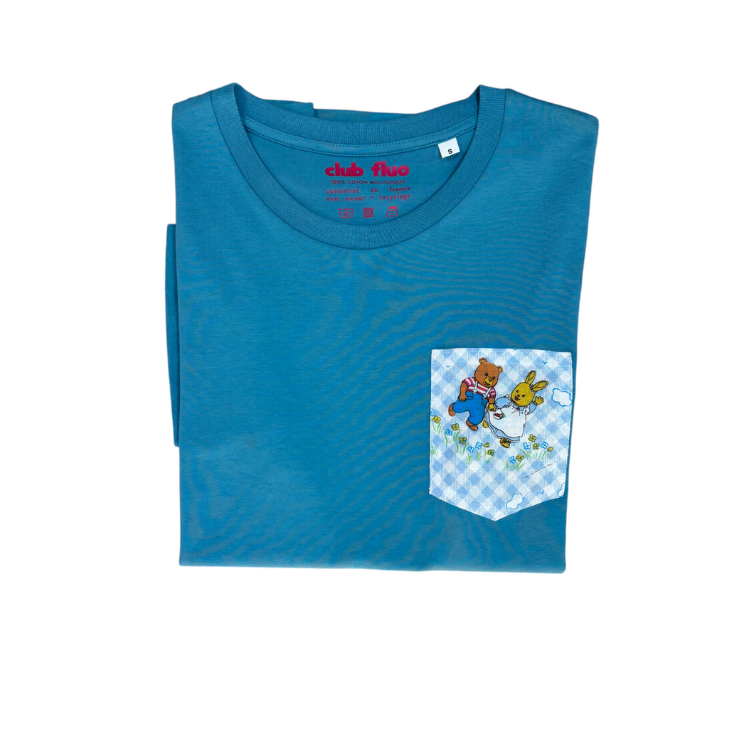 T-Shirt Poche - Les Petits Malins / Bleu - Coton Bio / Taille S