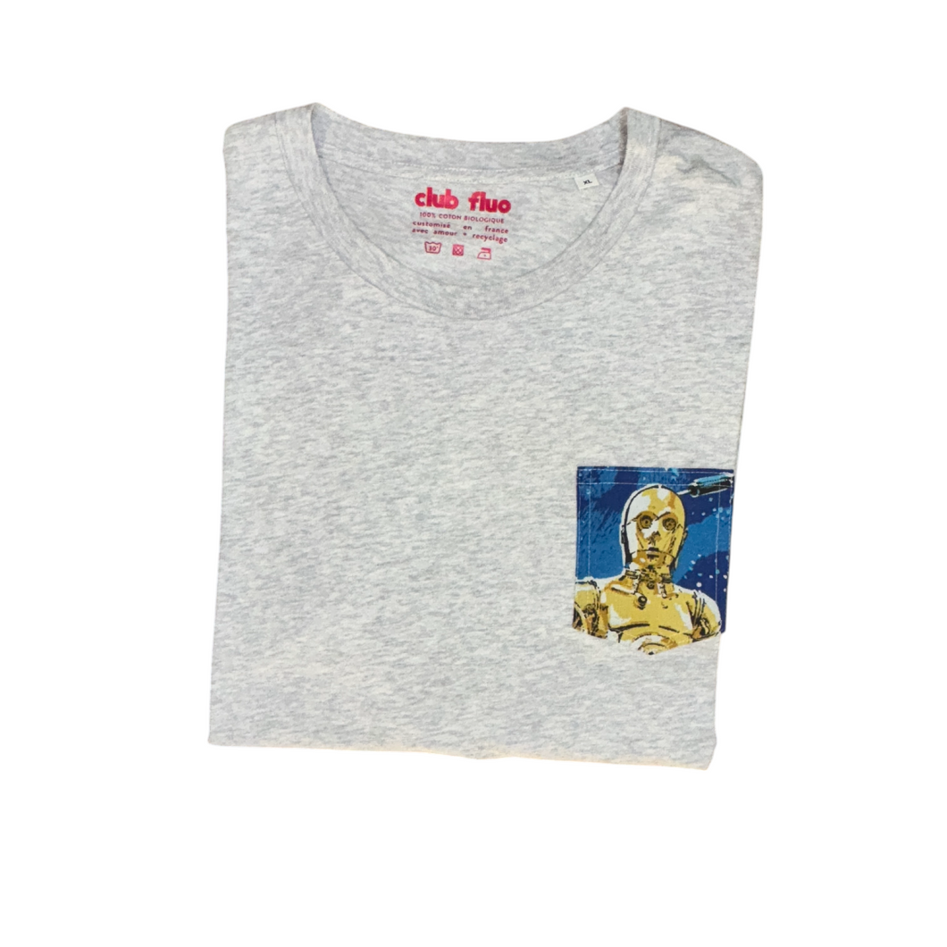 T-Shirt Poche - R2D2 / Crème Chiné - Coton Bio / Taille XL