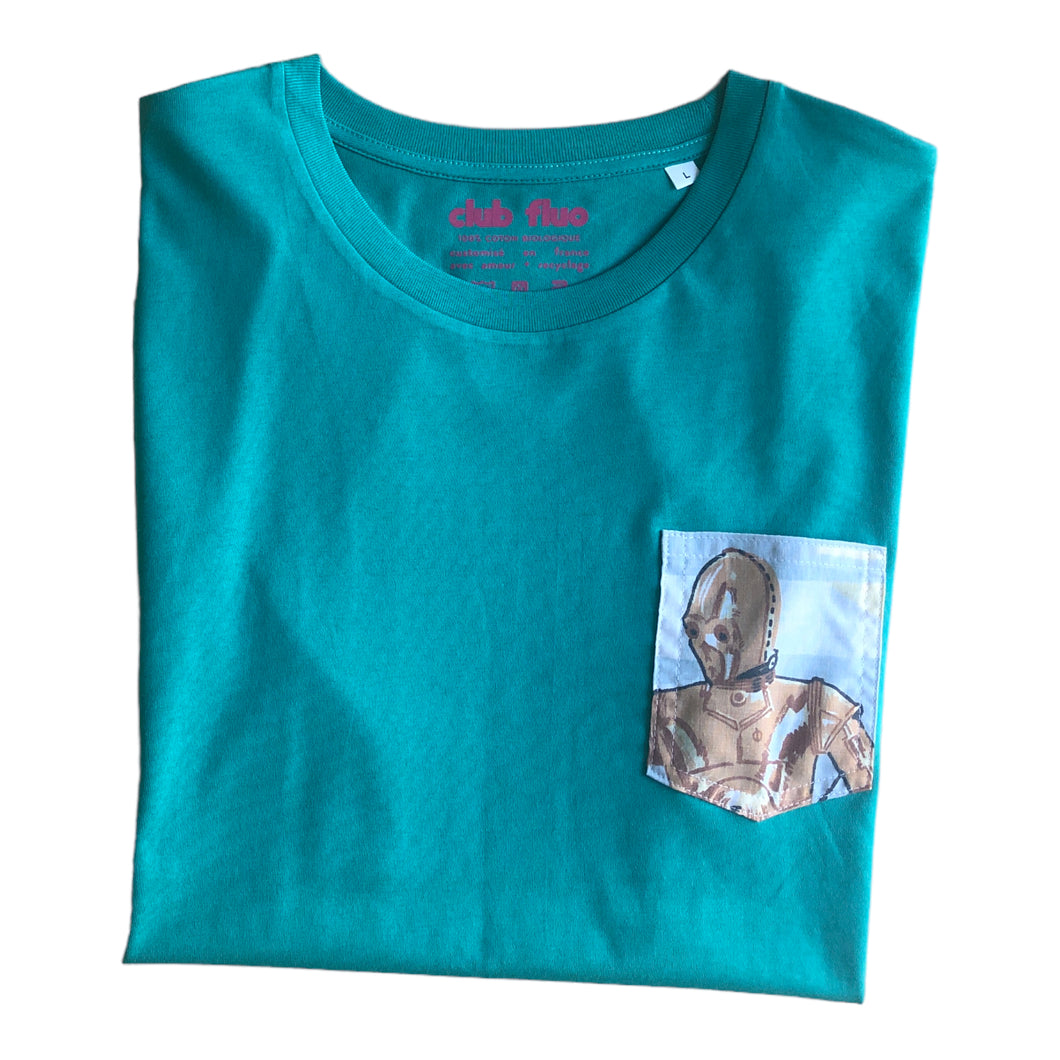 T-Shirt Vert  / Poche C3PO - Coton Bio / Taille L