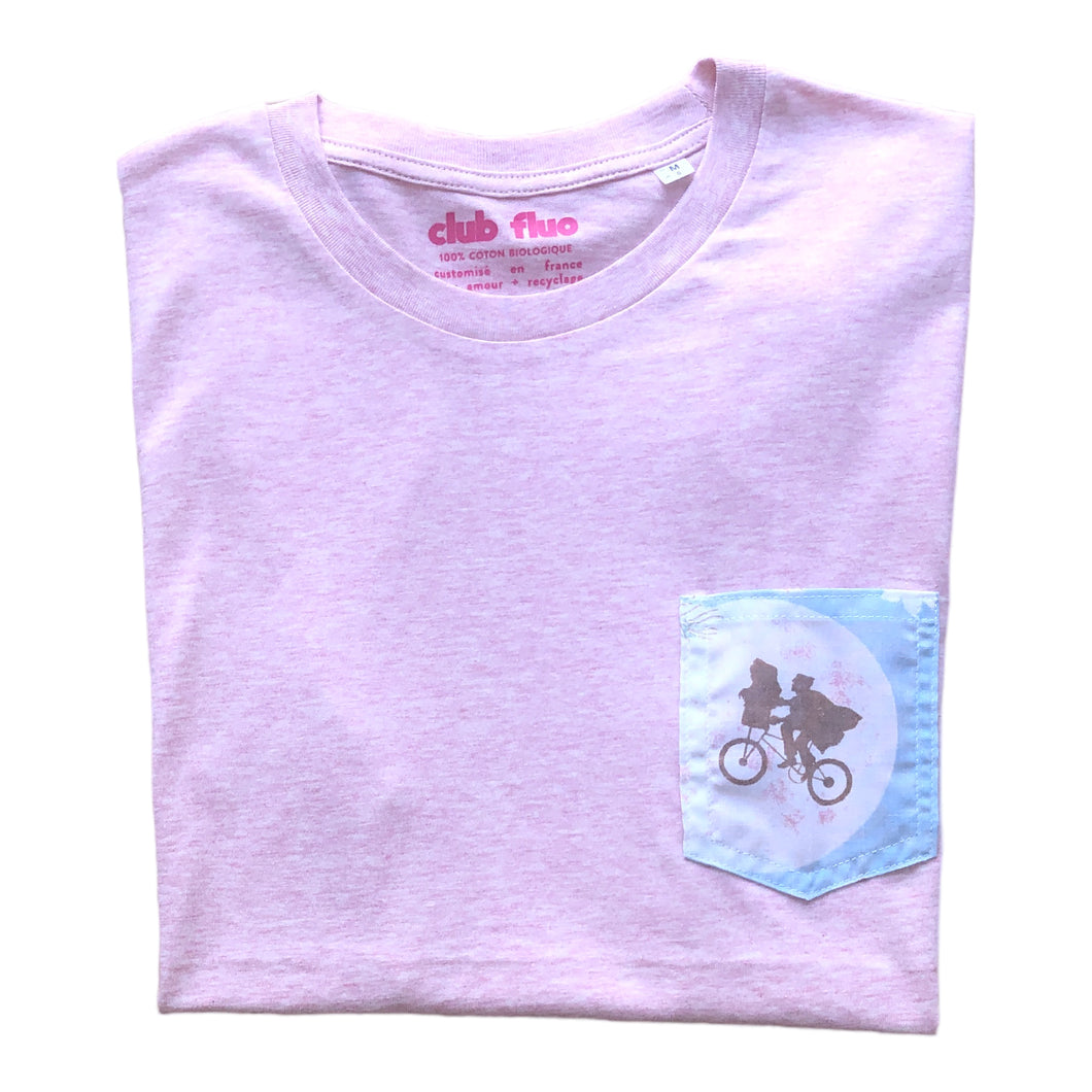 T-Shirt Rose Chiné  / Poche E.T. - Coton Bio / Taille M