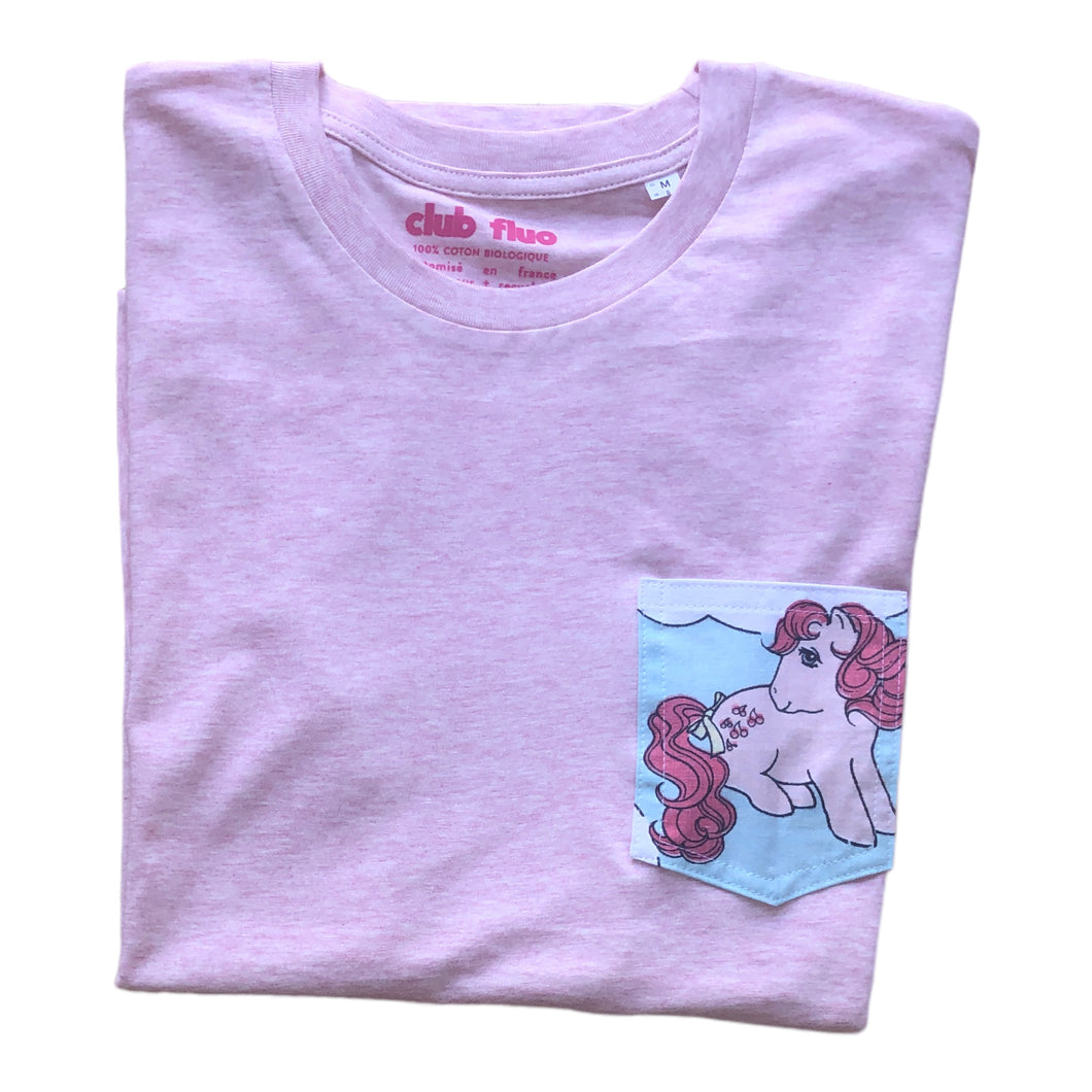 T-Shirt Rose Chiné  / Poche Mon Petit Poney - Coton Bio / Taille M