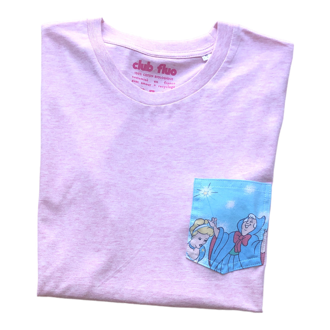 T-Shirt Rose Chiné  / Poche Cendrillon - Coton Bio / Taille M