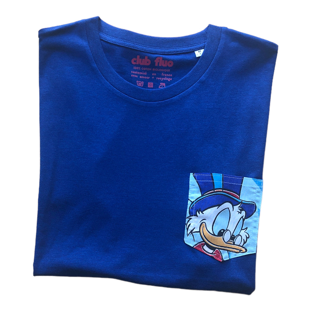 T-Shirt Bleu Chiné  / Poche Picsou Ducktales - Coton Bio / Taille M