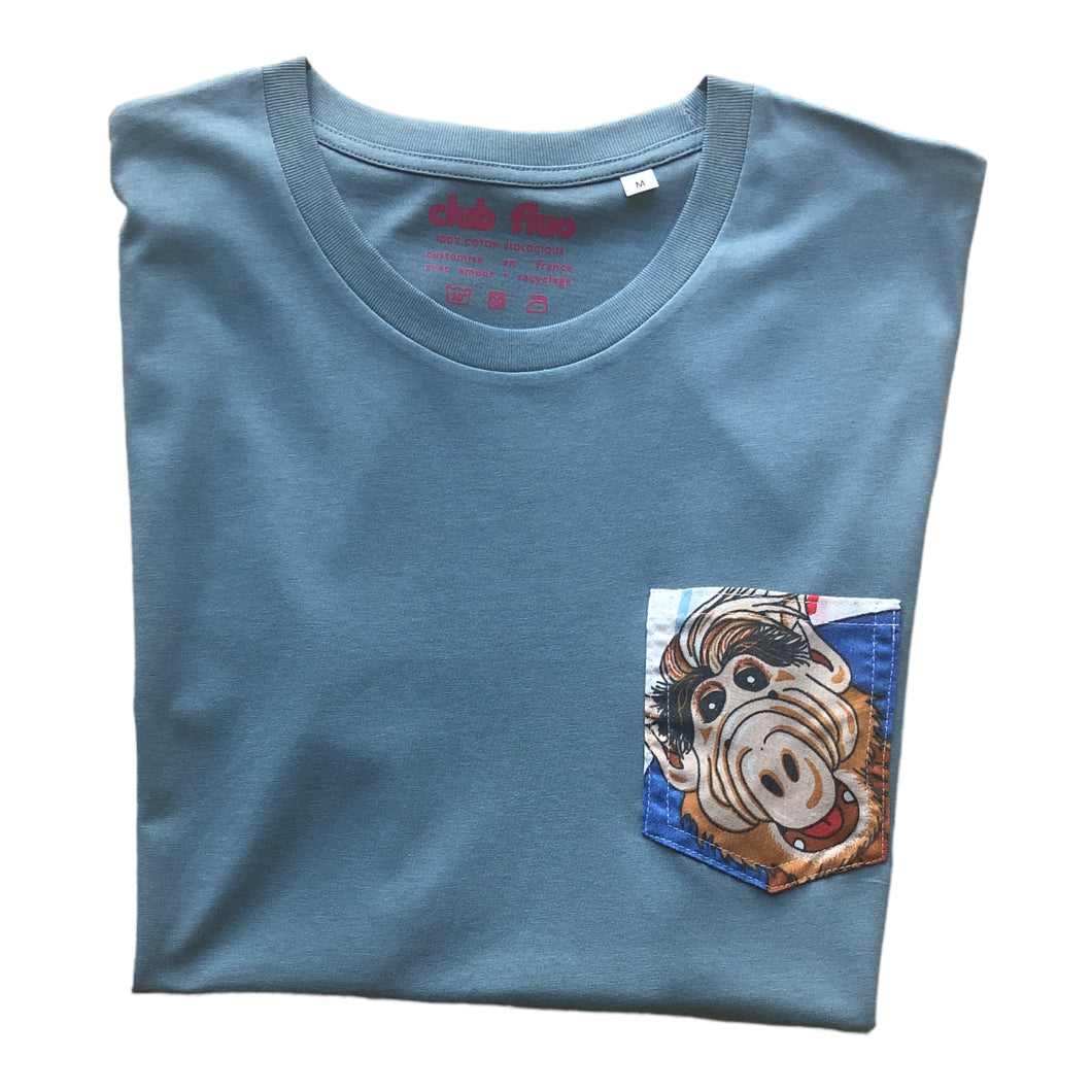 T-Shirt Bleu Gris  / Poche Alf - Coton Bio / Taille M