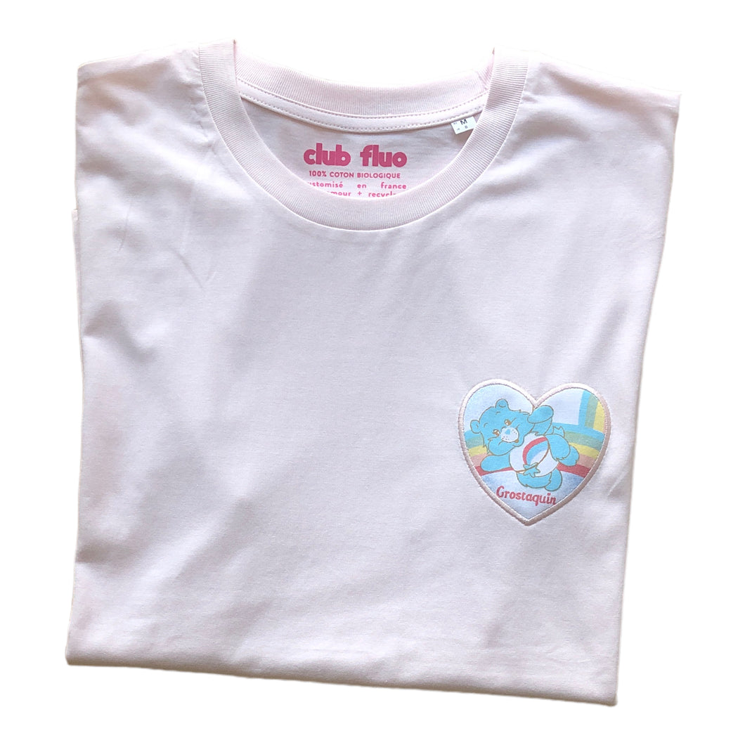 T-Shirt Rose Pale  / Coeur Bisounours - Coton Bio / Taille M