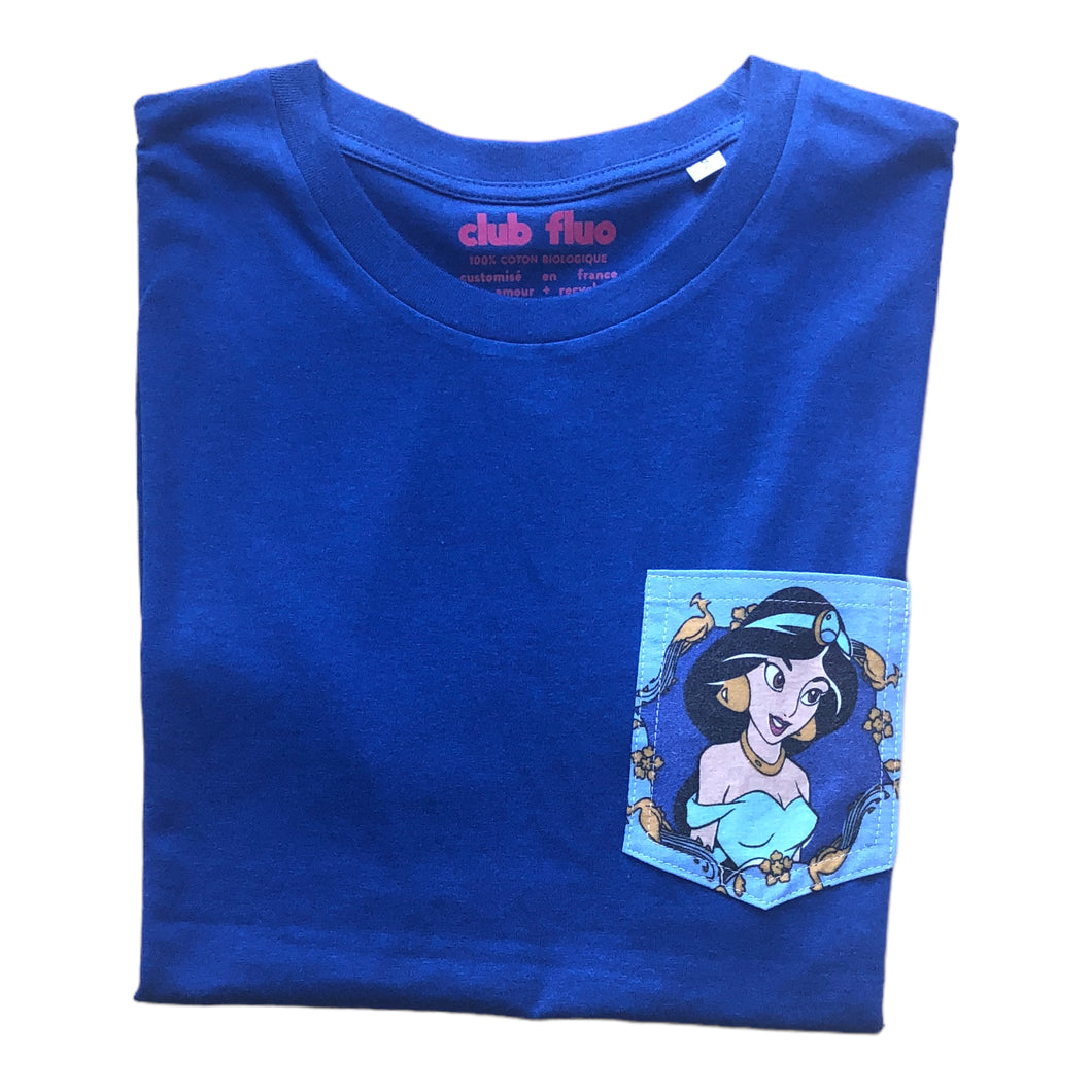 T-Shirt Bleu Chiné  / Poche Jasmine - Coton Bio / Taille S