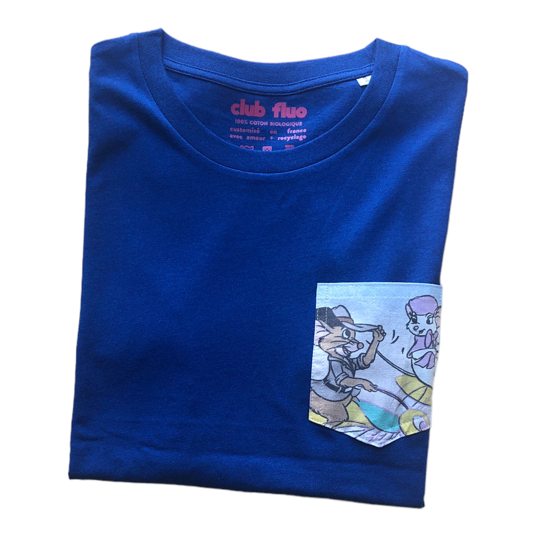 T-Shirt Bleu Chiné  / Poche Bernard & Bianca - Coton Bio / Taille S