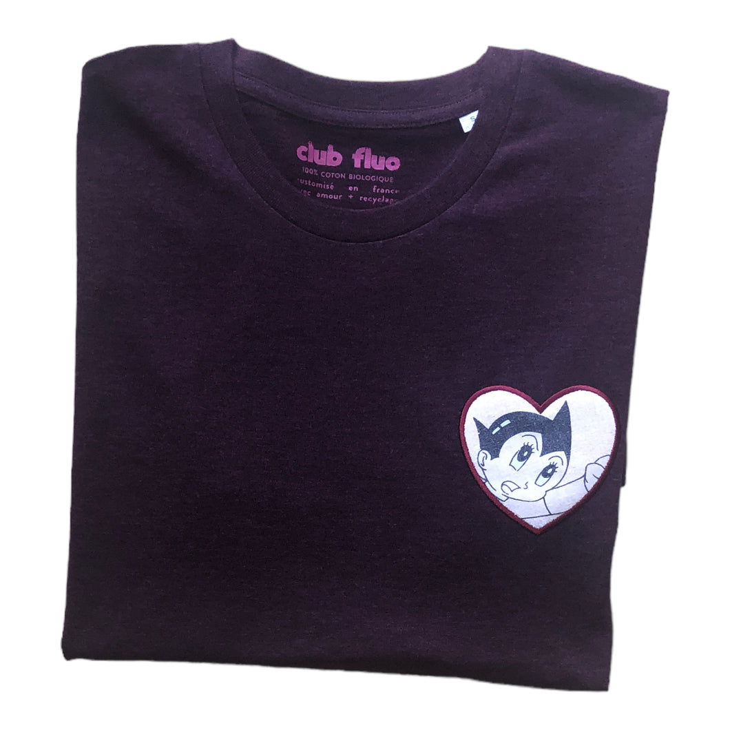 T-Shirt Raisin Chiné  / Coeur Astroboy - Coton Bio / Taille S