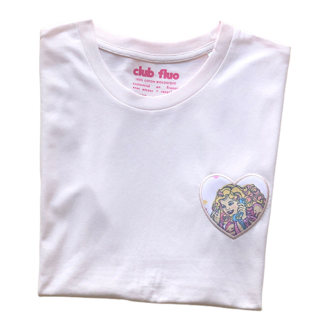 T-Shirt Rose Pale  / Coeur Barbie - Coton Bio / Taille S