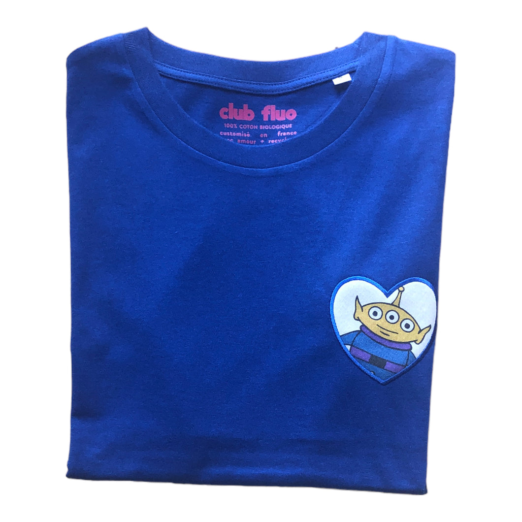 T-Shirt Bleu Chiné  / Coeur Alien Toy Story - Coton Bio / Taille S