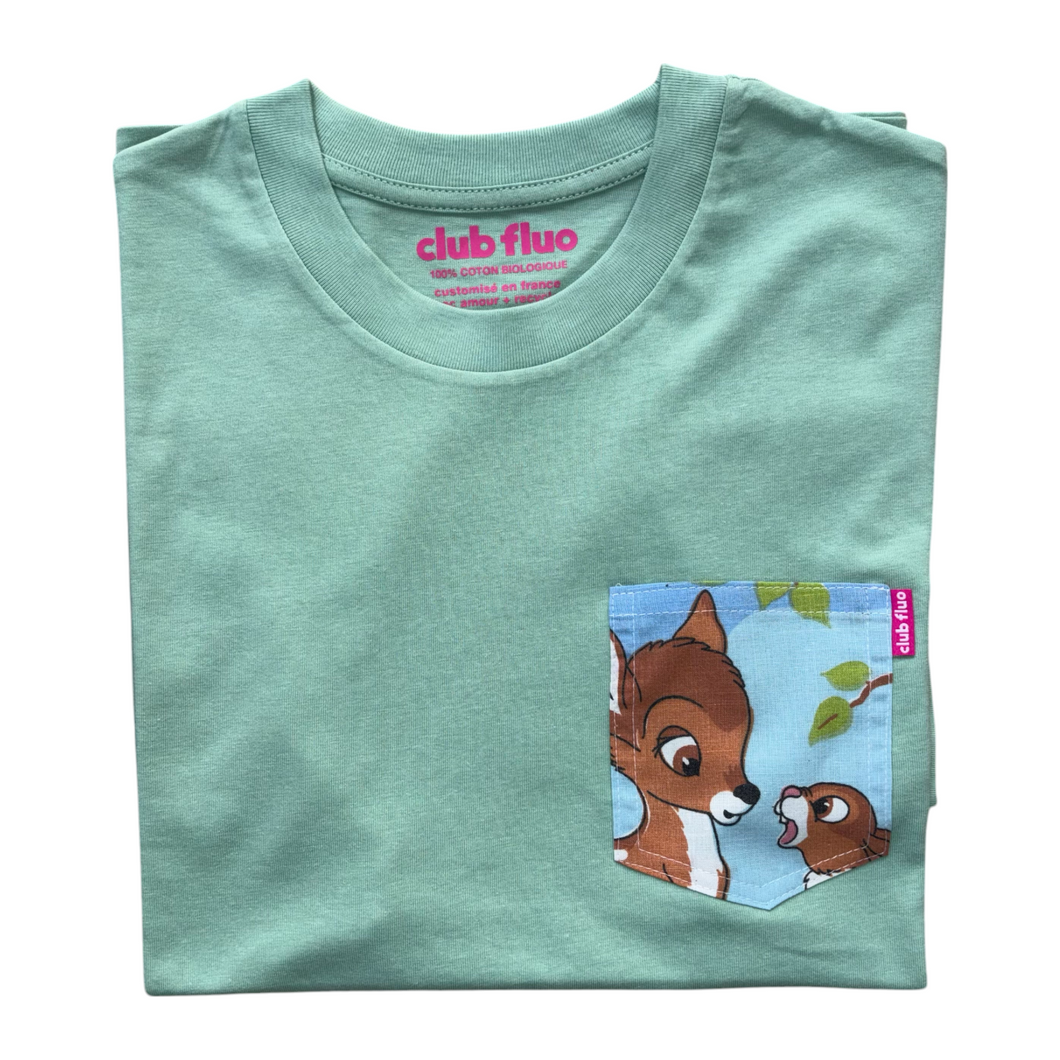 T-Shirt Poche - Bambi / Vert - Coton Bio / Taille XS