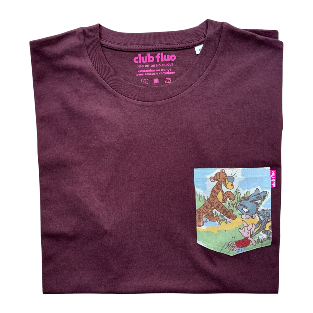 T-Shirt Poche - Tigrou, Coco Lapin, Porcinet / Chocolat - Coton Bio / Taille M