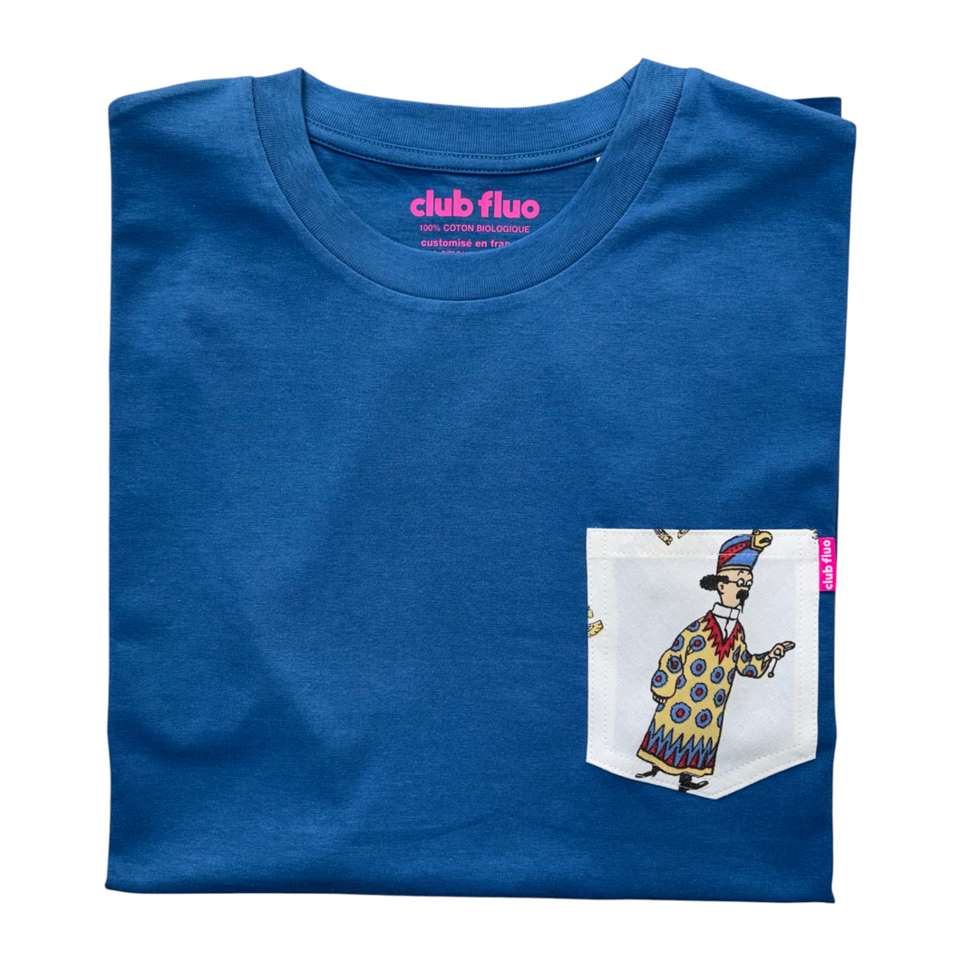T-Shirt Poche - Professeur Tournesol / Bleu - Coton Bio / Taille M