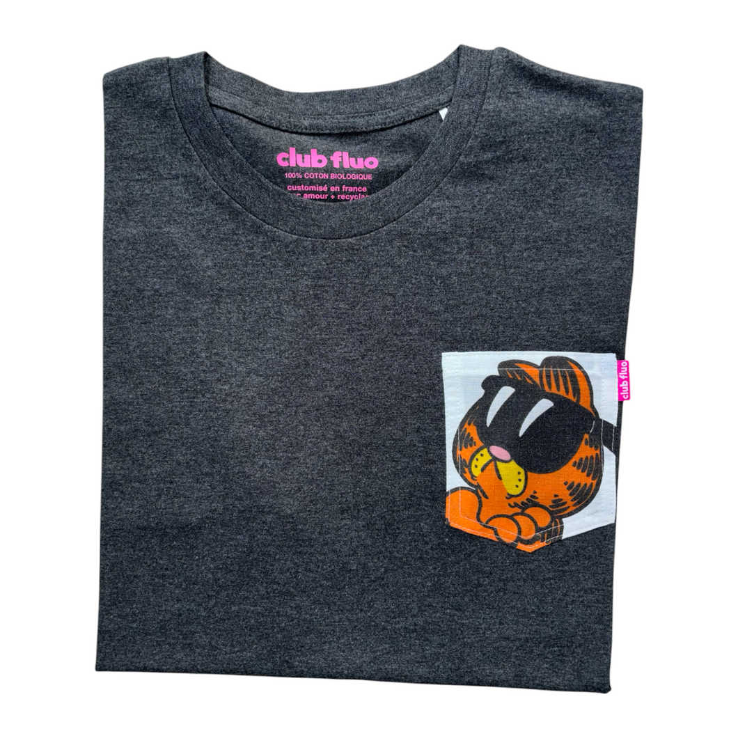 T-Shirt Poche - Garfield / Gris Chiné - Coton Bio / Taille M