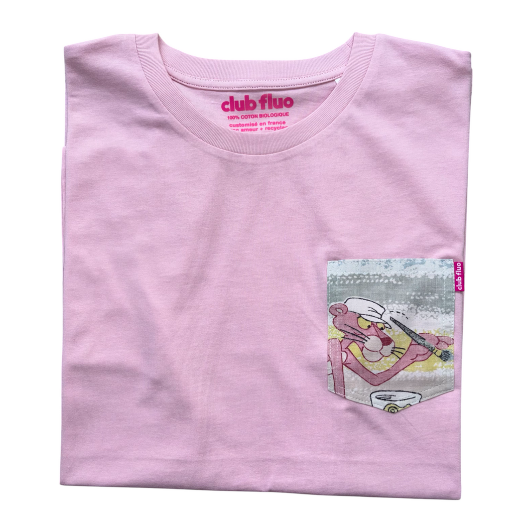 T-Shirt Poche - La panthère rose / Rose - Coton Bio / Taille L