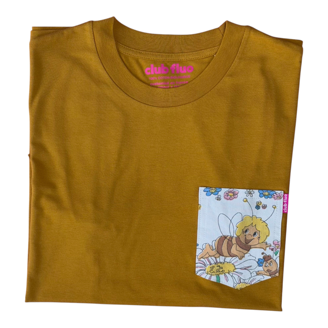 T-Shirt Poche - Maya l'Abeille / Ochre - Coton Bio / Taille S