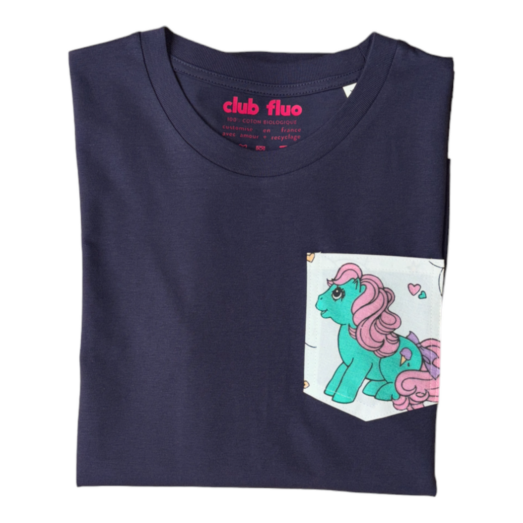 T-Shirt Poche - Mon Petit Poney / Indigo - Coton Bio / Taille XS
