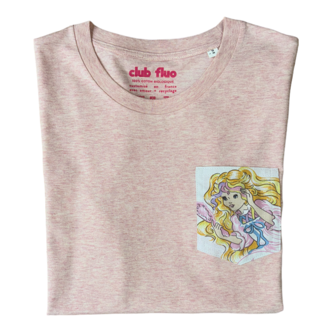 T-Shirt Poche - Dame Boucleline / Rose Chiné - Coton Bio / Taille S