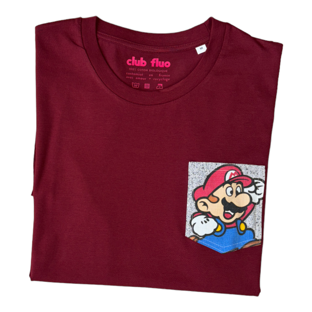 T-Shirt Poche - Mario / Bordeaux - Coton Bio / Taille M