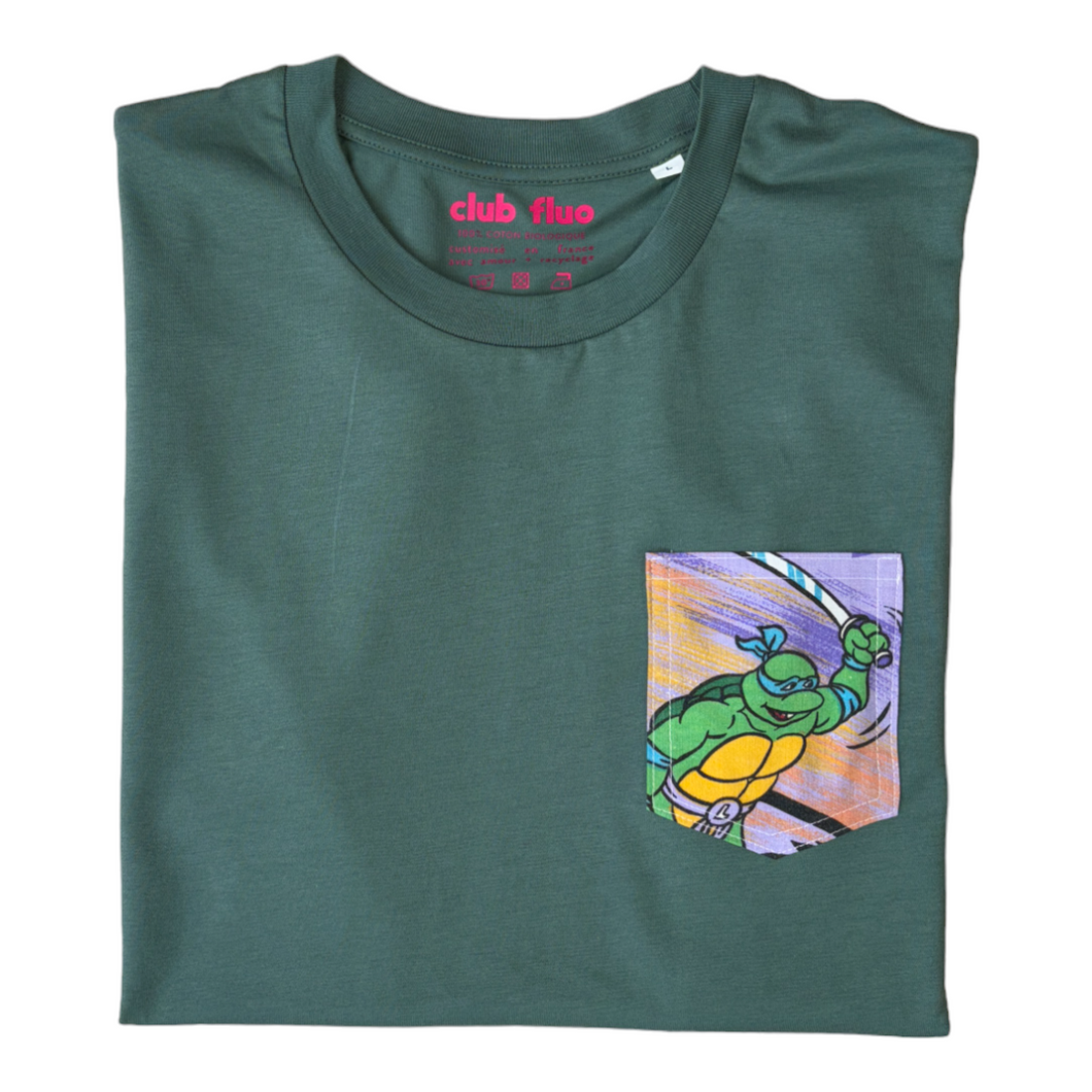 T-Shirt Poche - TMNT Leonardo / Vert - Coton Bio / Taille L