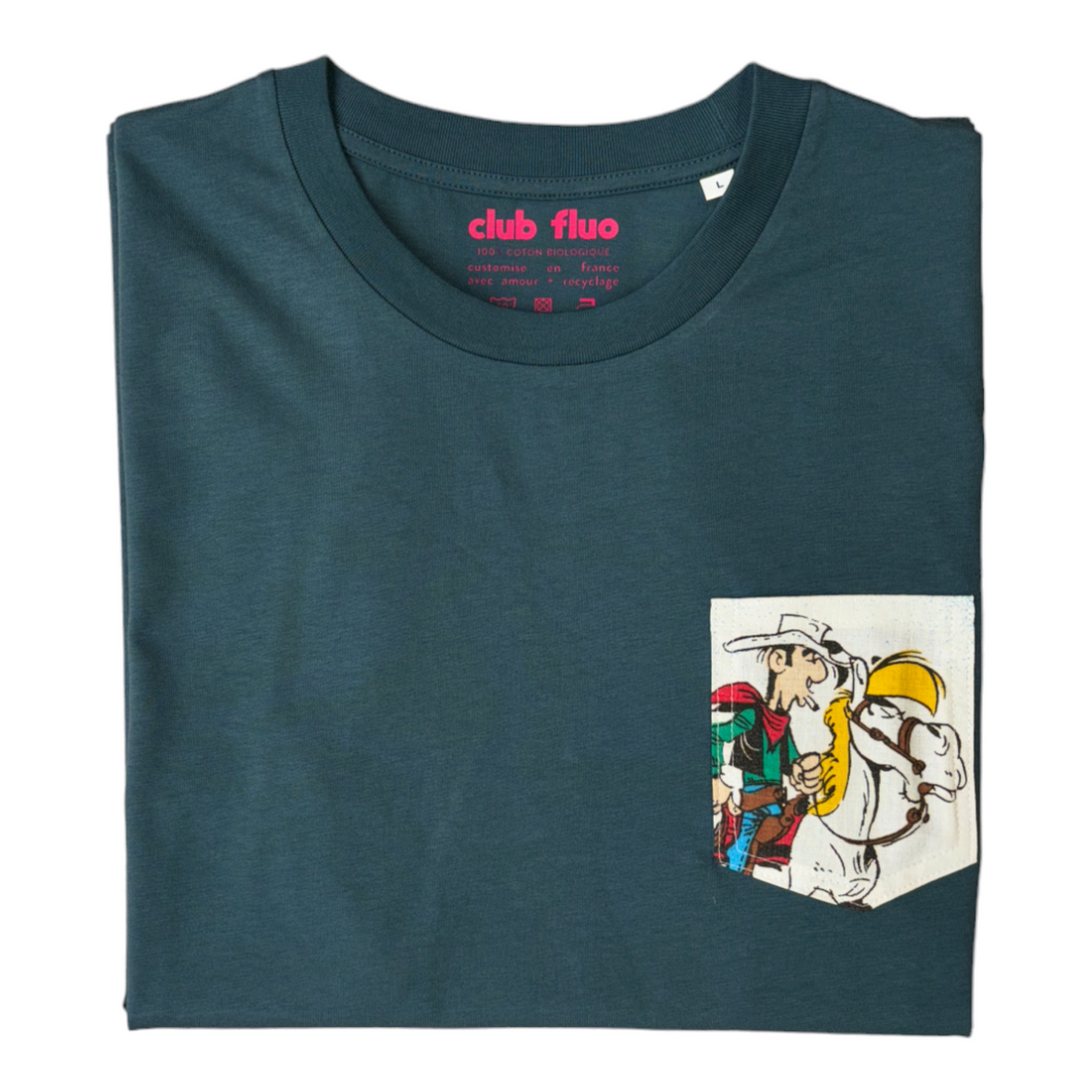 T-Shirt Poche - Lucky Luke / Vert - Coton Bio / Taille L