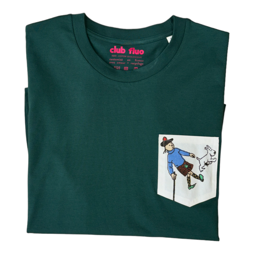 T-Shirt Poche - Tintin / Vert - Coton Bio / Taille L