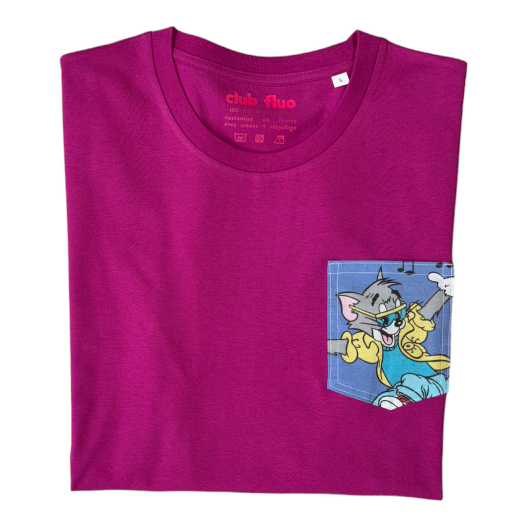 T-Shirt Poche - Tom / Fuschia - Coton Bio / Taille L