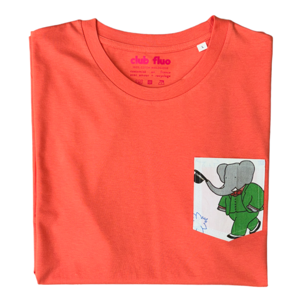 T-Shirt Poche - Babar / Orange - Coton Bio / Taille L