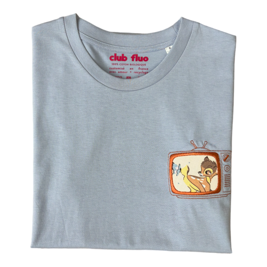 T-Shirt TV - Bambi / Bleu Gris - Coton Bio / Taille S