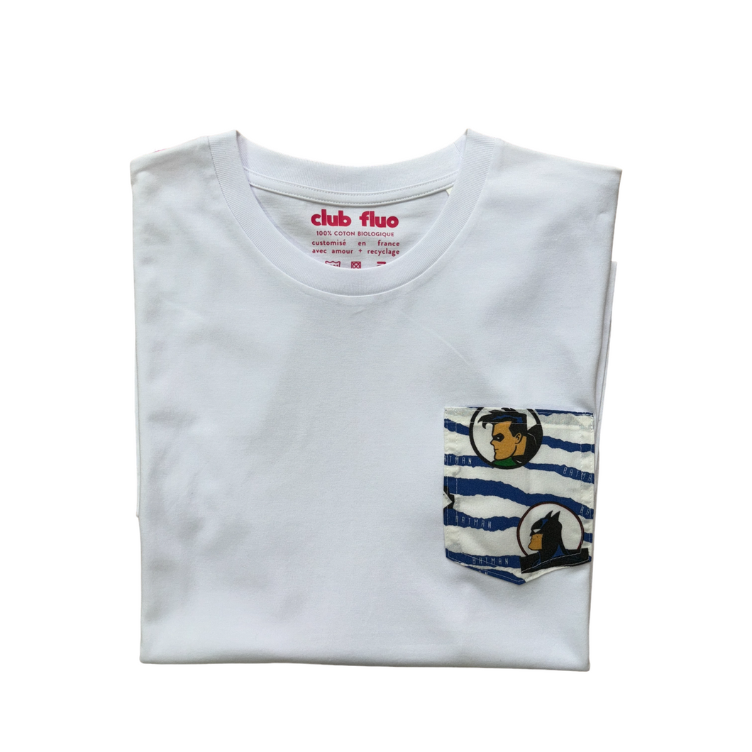 T-Shirt Poche - Batman / Blanc - Coton Bio / Taille M