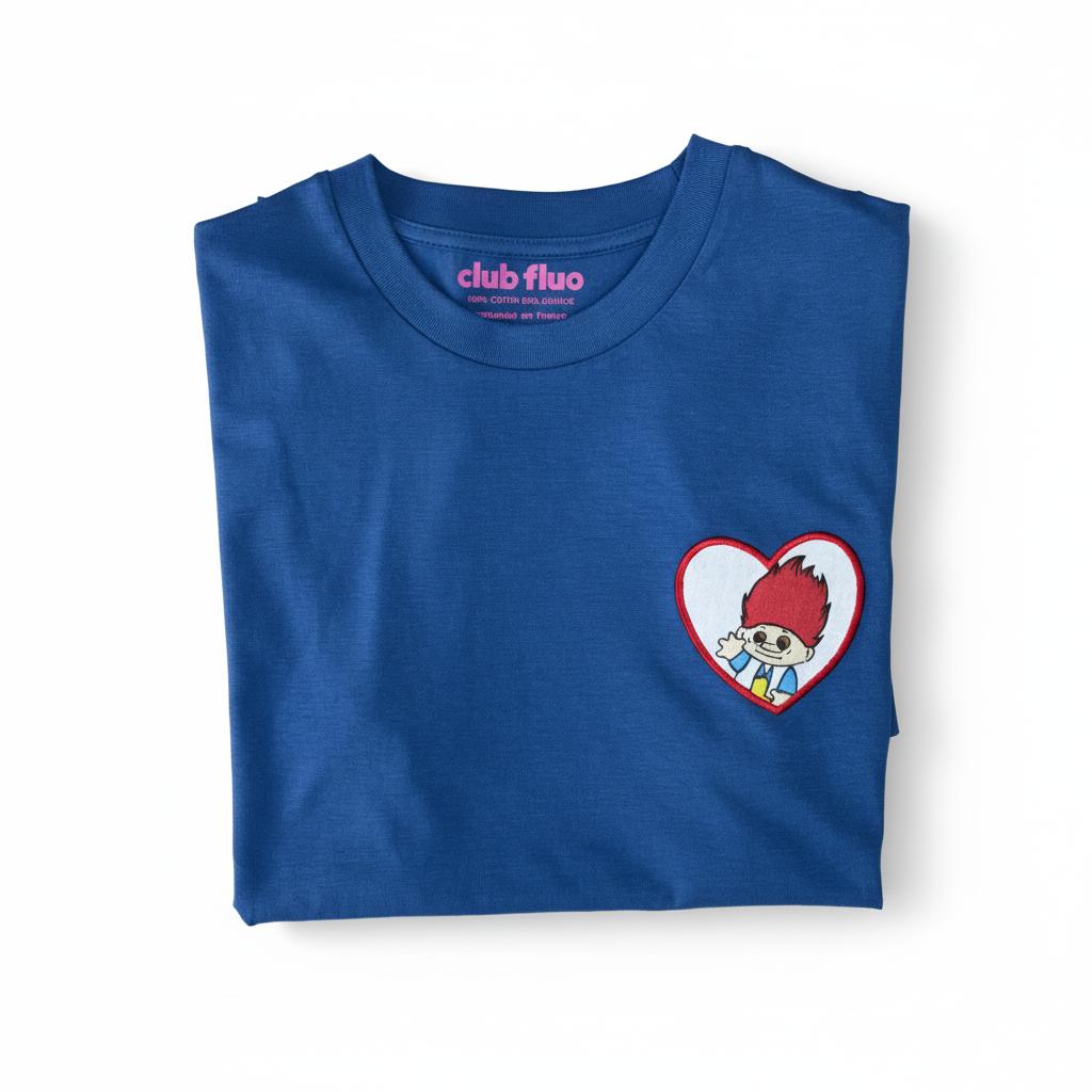 T-Shirt Coeur - Trolls / Bleu - Coton Bio / Taille S