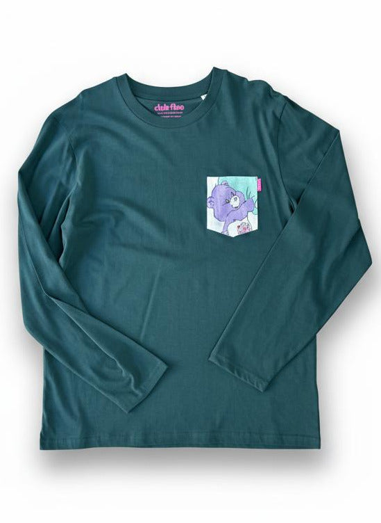 T-Shirt Poche Manches Longues - Bisounours / Vert / Taille L / Coton Bio