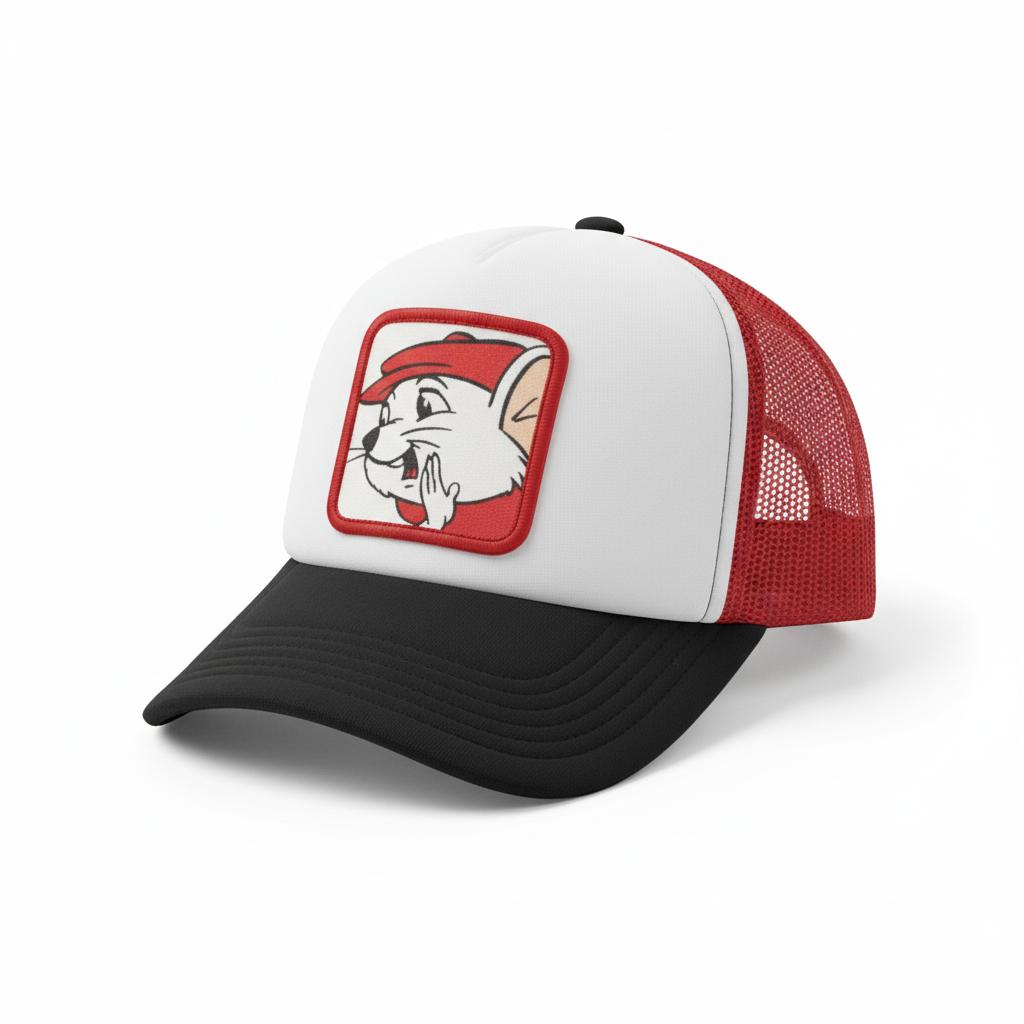 Casquette Trucker / Custo Upcyclée Bernard et Bianca / Rouge et Noire