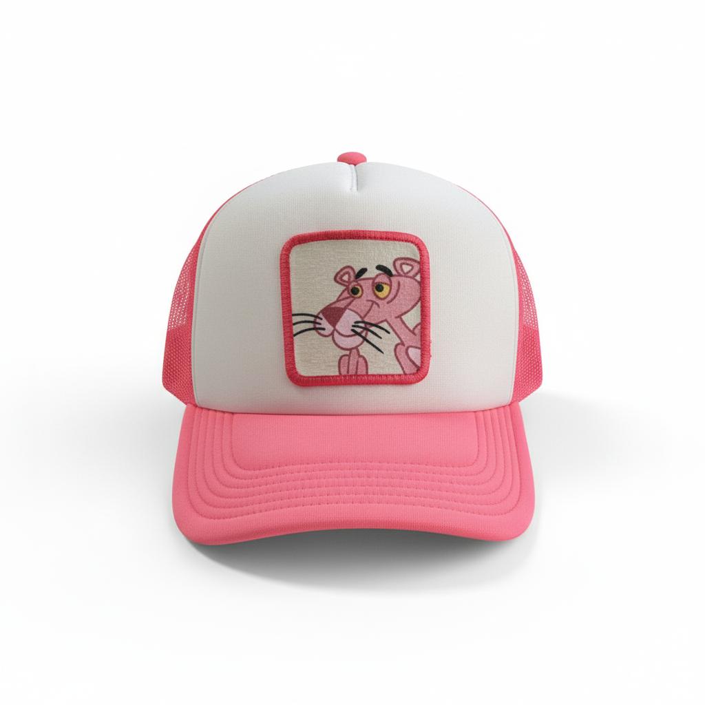 Casquette Trucker / Custo Upcyclée La Panthere Rose / Rose Fluo