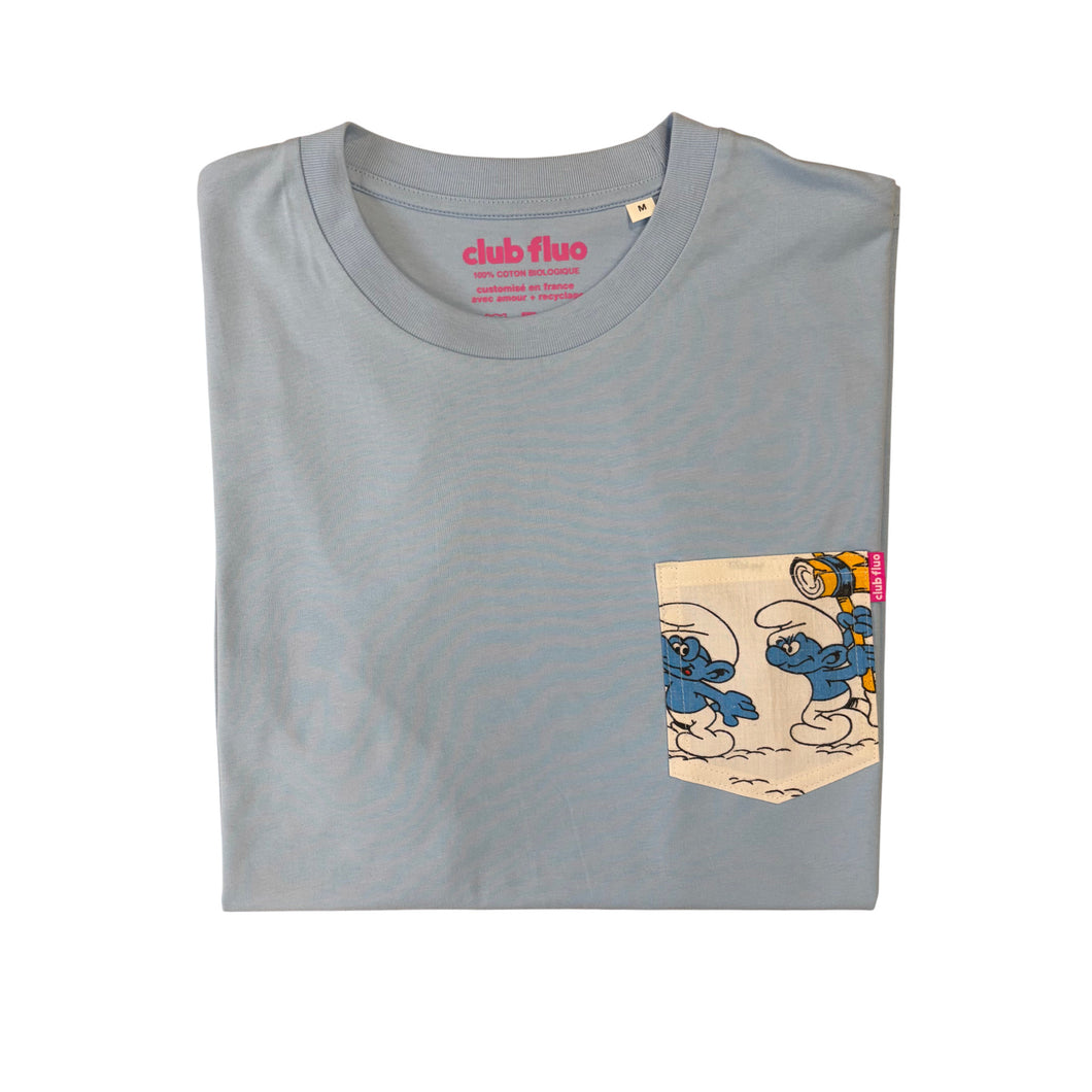T-Shirt Poche - Les Schtroumpfs / Bleu Ciel / Taille M / Coton Bio