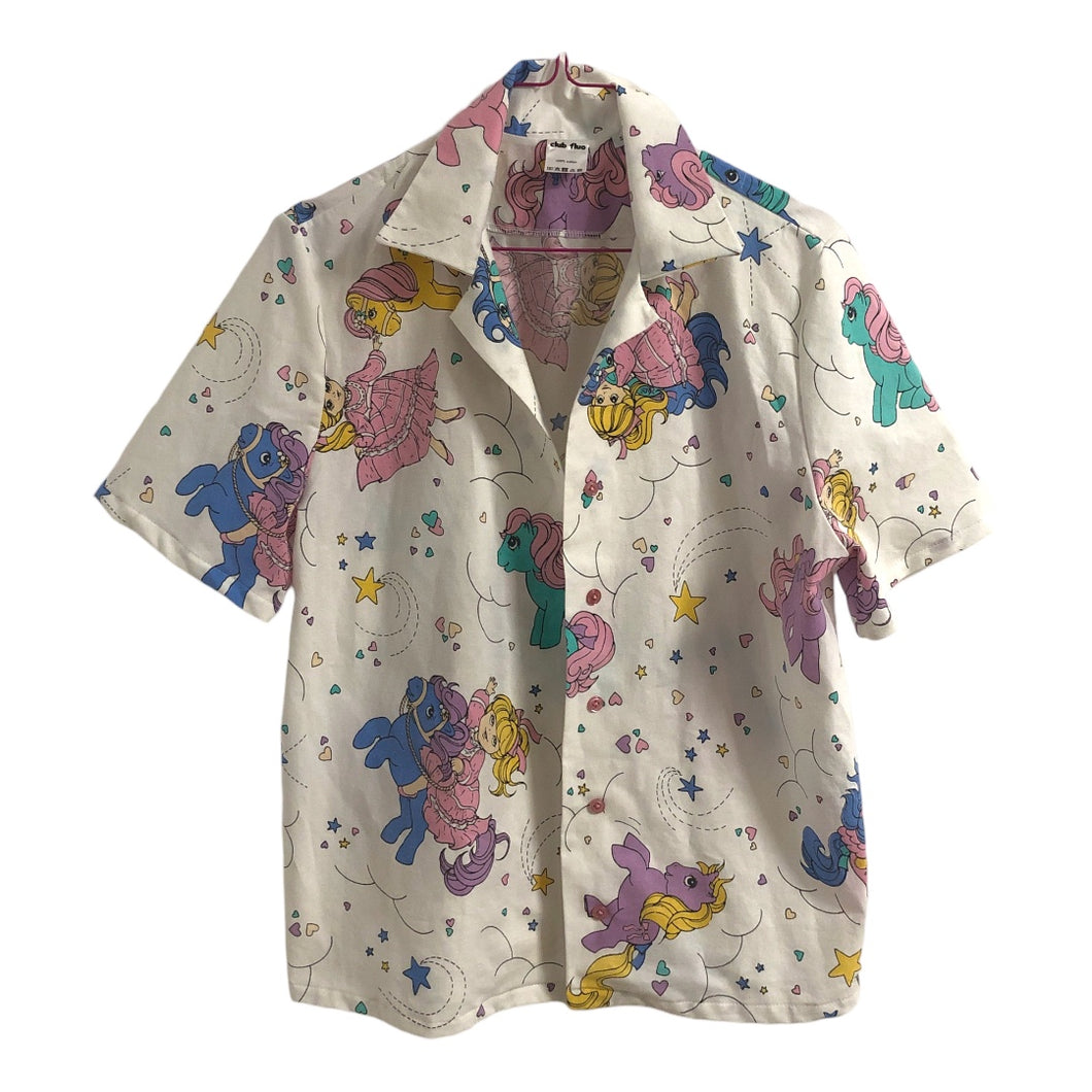 Chemise Upcyclée Petit Poney (boutons rose) / Taille S